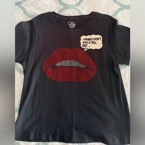 Chaser Black Tee with Red Lip and Text Bubble